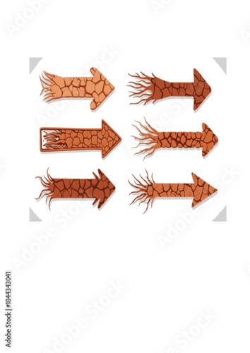 Terracotta Arrow Silhouette: Fractured Clay Texture and Earthen Absurdity Vector