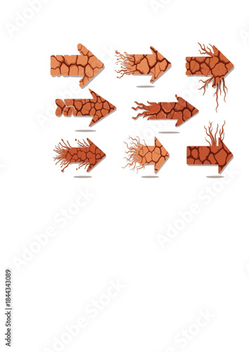 Terracotta Arrow Silhouette: Fractured Clay Texture and Earthen Absurdity Vector
