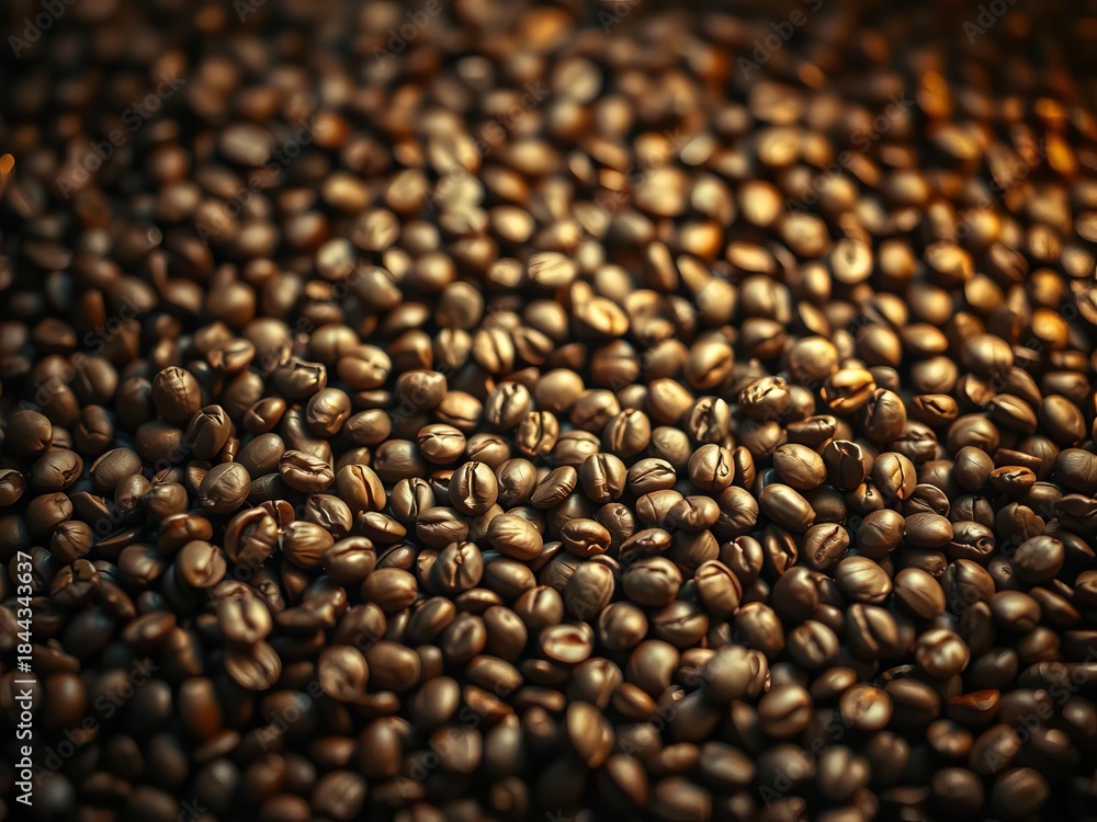 Obraz premium Scattered coffee beans, a constellation of roasted earth tones, suspended in vintage bokeh , faded, bokeh