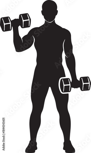 Man lifting dumbbells in a fitness routine silhouette