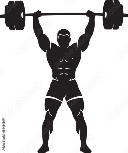 Muscular Man Lifting Heavy Barbell Silhouette Illustration