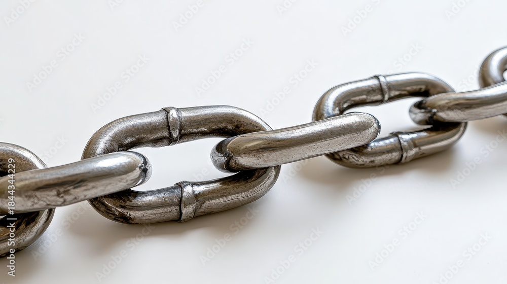 Fototapeta premium Polished silver chain links intricately interlocked showing texture and detail
