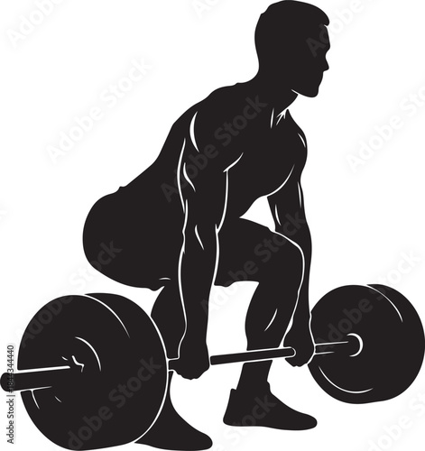Muscular man preparing for a heavy deadlift exercise