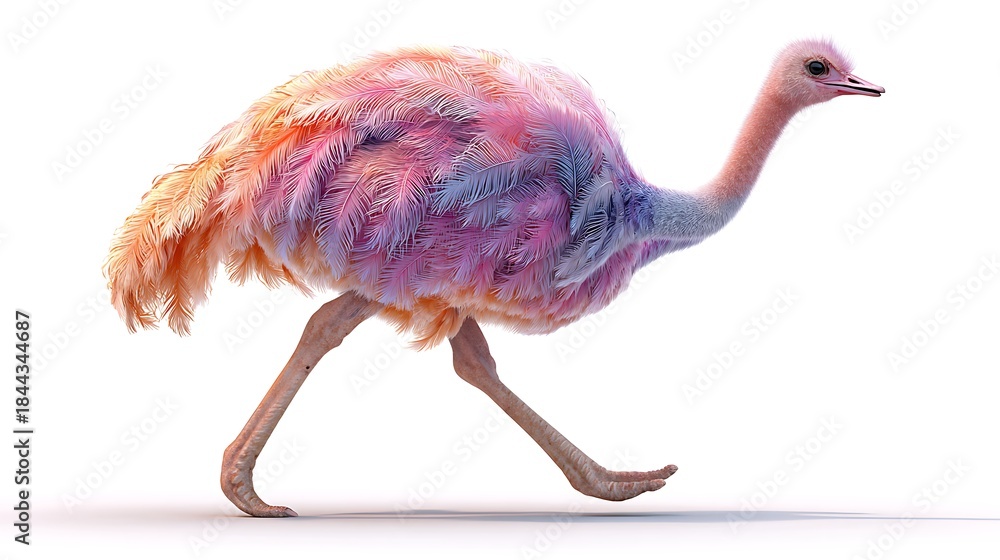 Fototapeta premium 3D illustration of a cute ostrich isolated on the white background 
