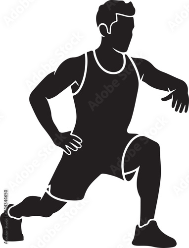 Man silhouette performing a deep forward lunge exercise