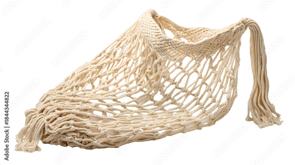 Obraz premium Empty natural fiber french style string grocery mesh bag on white background
