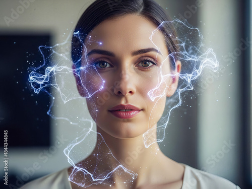 Human and Artificial Intelligence Connection Visualized in Futuristic Portrait