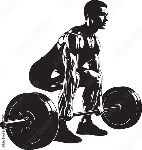 Muscular man preparing for heavy deadlift exercise