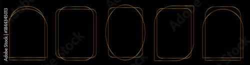 Collection of five elegant, thin gold line art frames with various rounded and rectangular geometric shapes