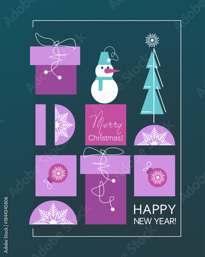 Christmas greeting card. Merry Christmas. Happy New Year. 2026. Vector design 