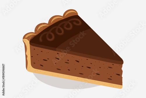 A delicious slice of chocolate pie with a flaky crust and decorative swirl on top, ready to be enjoyed.