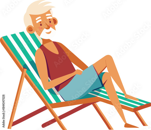 Senior man sitting in a sun lounger vector illustration stock illustration