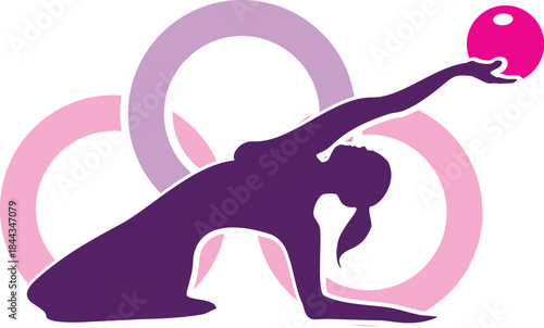 Woman holding pink ball with purple and pink rings