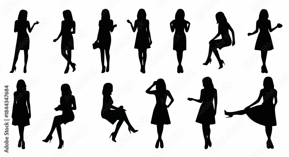 Fototapeta premium Premium Vector Collection: Diverse Human Silhouettes for Scale, Fashion, and Creative Design