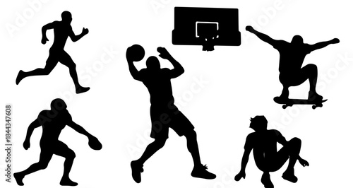 Collection of Sports Silhouettes Depicting Various Athletes Engaged in Dynamic Physical Activities