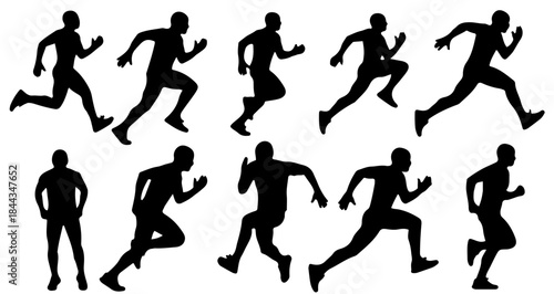 Set of the running and sprinting Man silhouette 