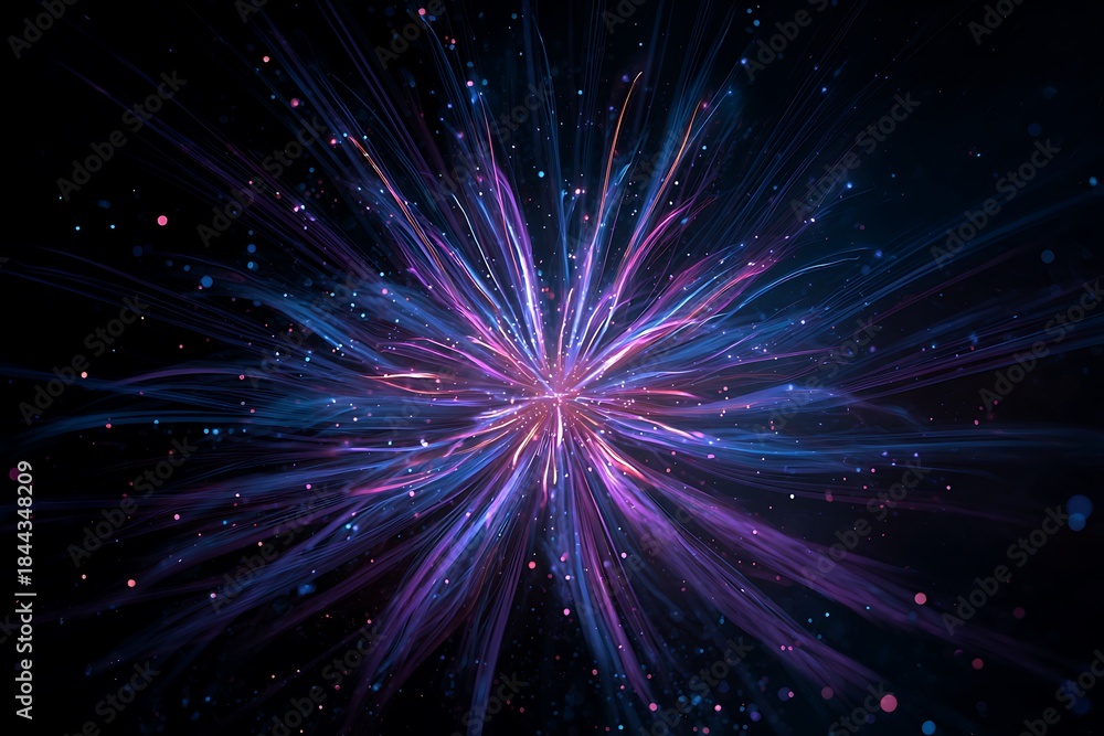 Naklejka premium Fireworks forming radiant starbursts of neon blue and pink, shimmering with magical energy