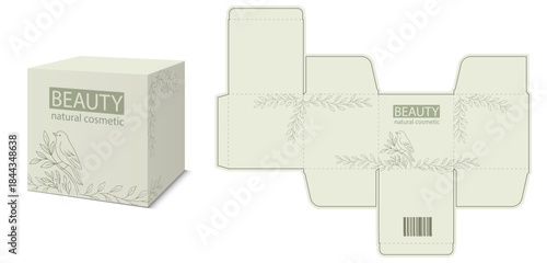 Natural Cosmetic Box Design. Minimalist packaging with bird illustration