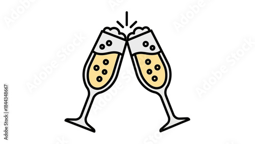 Cheers to Celebration: A captivating illustration of two champagne glasses clinking together, symbolizing a toast to joy, happiness, and special occasions.