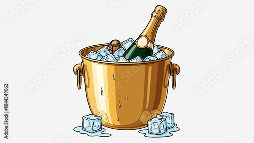 Cheers to Celebration: A refreshing bottle of sparkling beverage nestles in a chilled ice bucket, symbolizing joyous moments. 