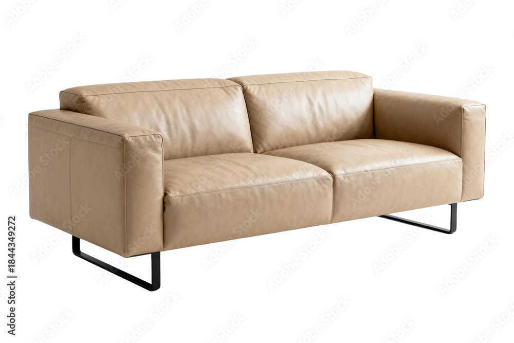 Fototapeta premium Beige Leather Sofa with Black Metal Legs