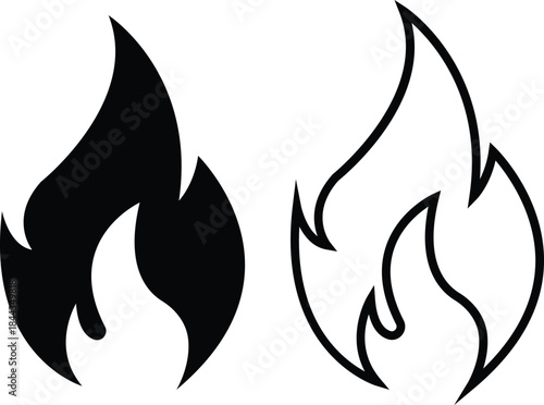 Fire icons set collection with flame symbols in gradient, black flat, and line style, burning heat blaze energy illustration group for safety warning hazard UI design and emergency graphics