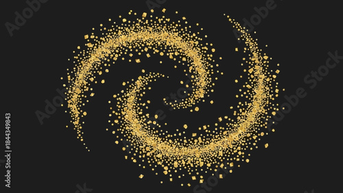 Golden glitter swirl abstract sparkling particles in spiral shape festive background for celebration