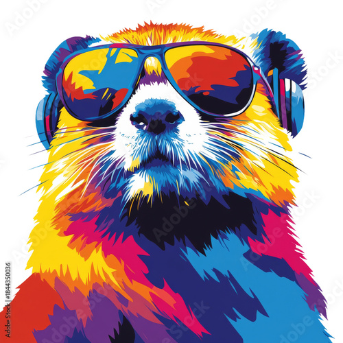 Beaver Portrait With Glasses Illustration Watercolour Painting