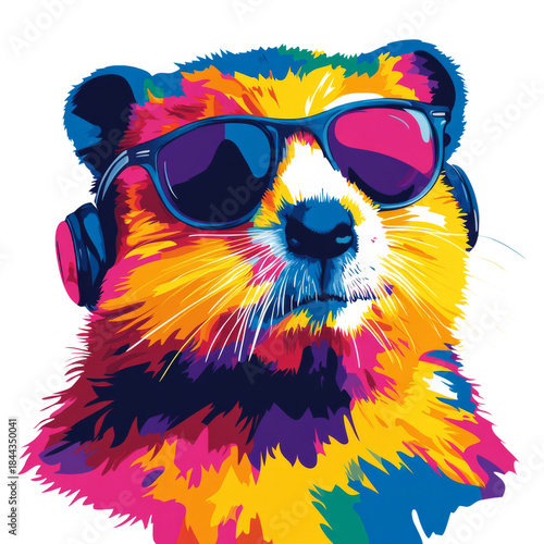 Beaver Portrait With Glasses Illustration Watercolour Painting