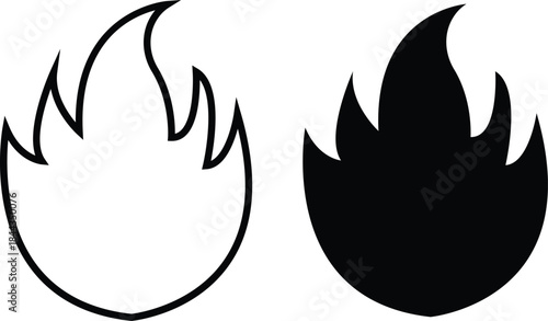 Fire icons set collection with flame symbols in gradient, black flat, and line style, burning heat blaze energy illustration group for safety warning hazard UI design and emergency graphics