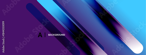 Abstract design features vibrant blue, purple gradients. Overlapping lines create dynamic visual effect. Modern, sleek aesthetic.
