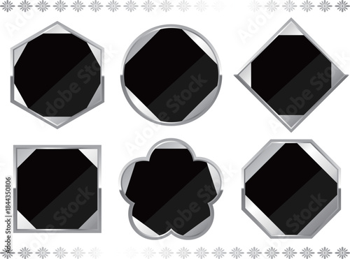 高級感のあるシンプルな和風フレーム6種セット　ブラック＆シルバー