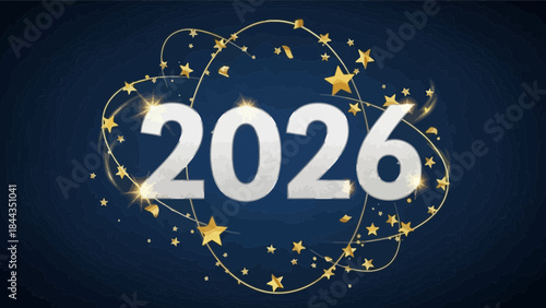 Year 2026 with golden stars and swirling lights a festive celebration concept for New Year or future