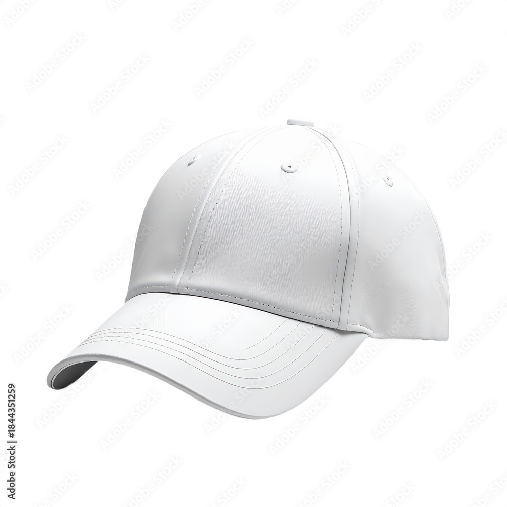 Fototapeta premium A white trucker style cap with a flat visor and ventilation eyelets.