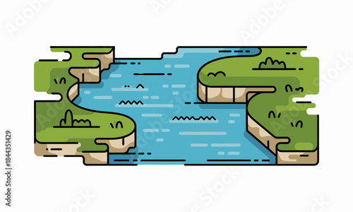 Serene river landscape with lush green banks invites relaxation and outdoor adventure for travel brochures, website design, or nature-themed marketing