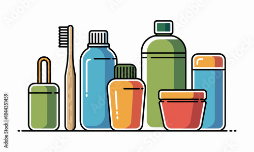 Essential beauty and hygiene products for daily wellness routine in a modern minimalist style, perfect for health and lifestyle brands promoting self-care