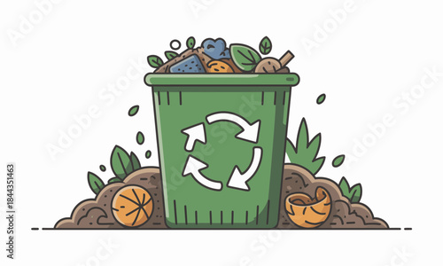 Embrace a greener lifestyle with this composting bin illustration, promoting sustainability and eco-friendly habits for a healthier planet and future generations