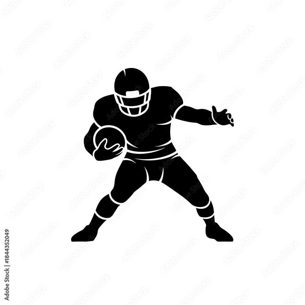 Naklejka premium American Football Player Silhouette with Ball.