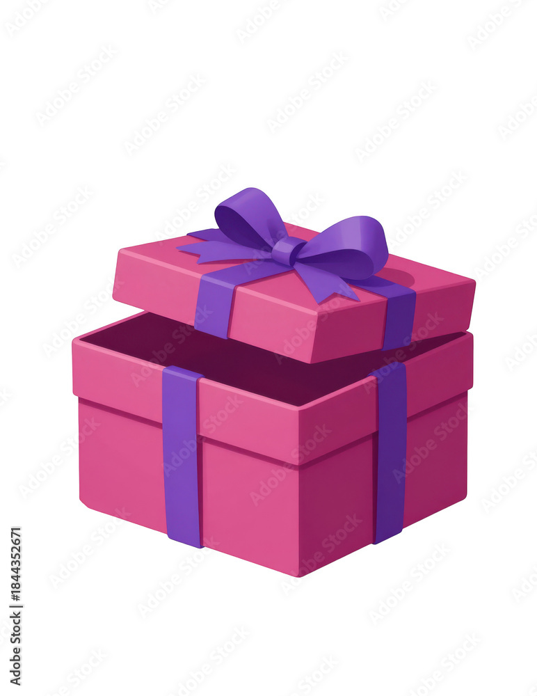 Fototapeta premium Pink gift box with purple ribbon and bow