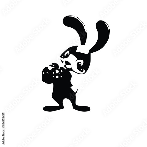 Whimsical Rabbit Illustration: A playful black and white illustration of a rabbit, embodying a whimsical and cartoonish aesthetic with its distinct silhouette, designed to evoke lightheartedness.