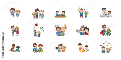 Blurry collage of cartoon characters in various colorful outfits and poses