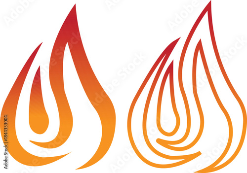 Fire icons set collection with flame symbols in gradient, flat, and line style, burning heat blaze energy illustration group for safety warning hazard UI design and emergency graphics