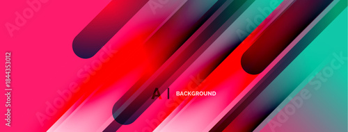 Abstract vibrant design. Diagonal lines, pink, red, teal hues create modern aesthetic. Smooth gradients, dynamic composition.