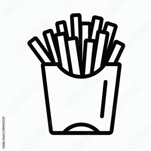 Outline of French fries in a carton container on white background  