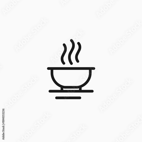 Simple line drawing of a steaming bowl on a stand  