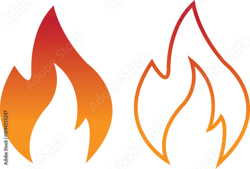 Fire icons set collection with flame symbols in gradient, flat, and line style, burning heat blaze energy illustration group for safety warning hazard UI design and emergency graphics