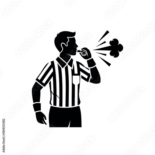 Referee blowing a whistle in a game.