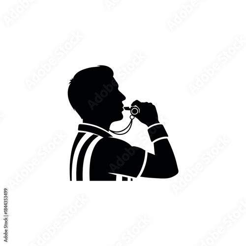 Referee blowing whistle silhouette.