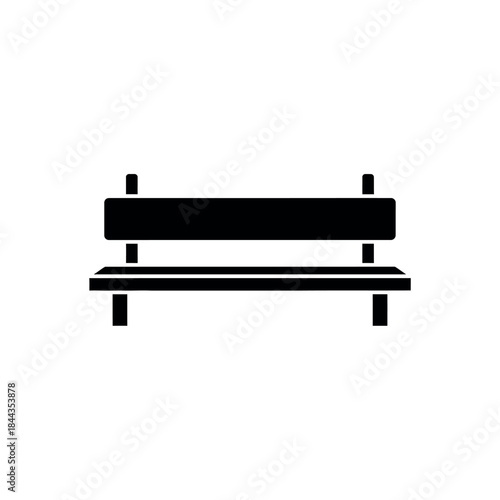 Simple black silhouette of a park bench on a white background.