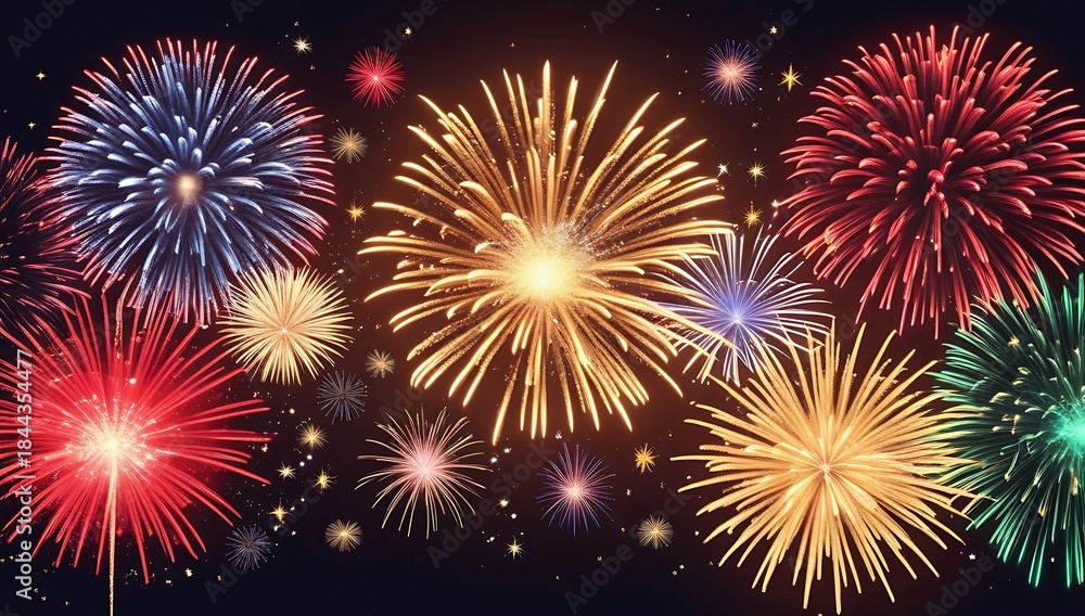 Naklejka premium Blue and red light explosion of celebration fireworks display in the black night sky for the New Year festival